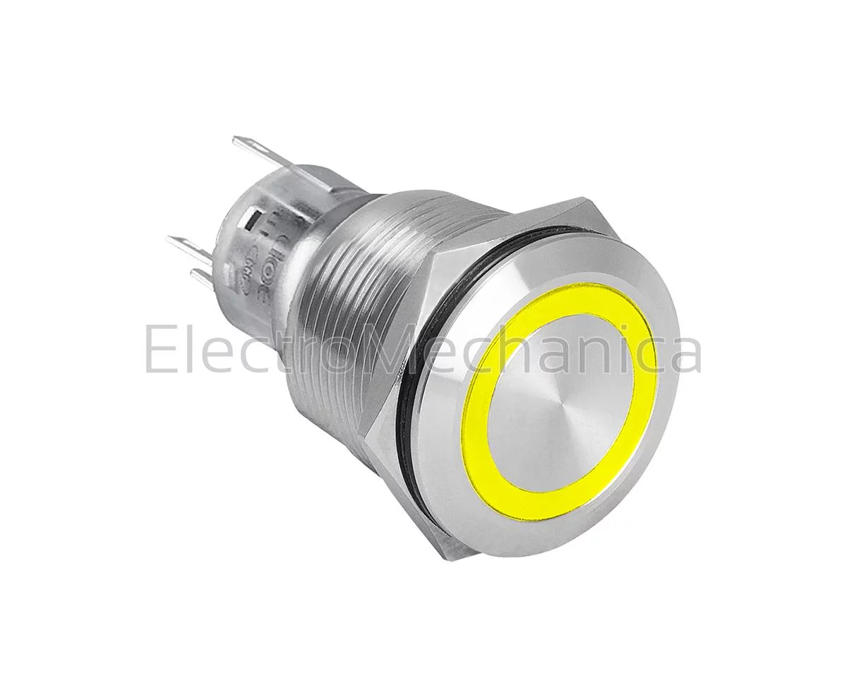 22mm YEL ILL MET. P/BUTTON 220VAC