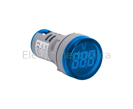 22mm BLU P/MNT VOLTMETER 5-60VDC