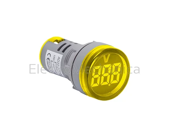 22mm YELLOW P/MNT V/METER 20-500VAC